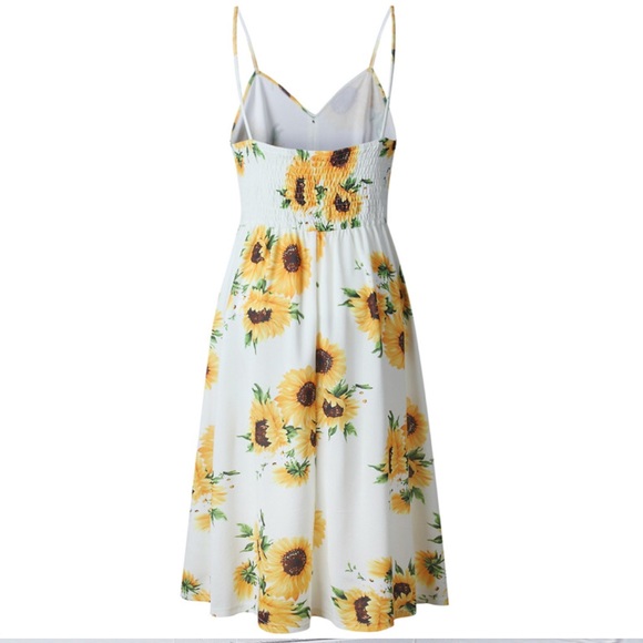NEW Beige/Yellow Sunflower Print Sundress - Picture 6 of 7